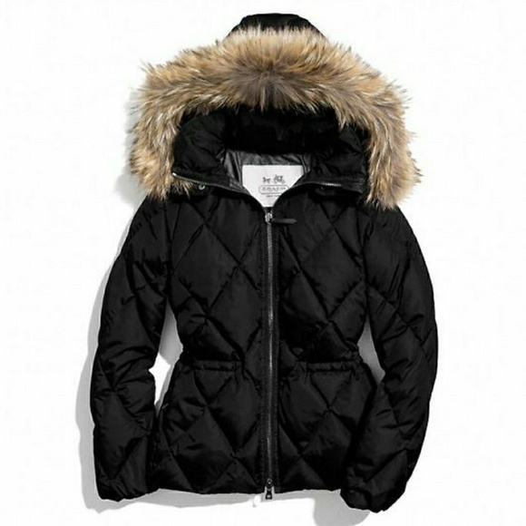 Coach Jackets & Blazers - Coach Short Legacy Puffer Coat With Fur Hood